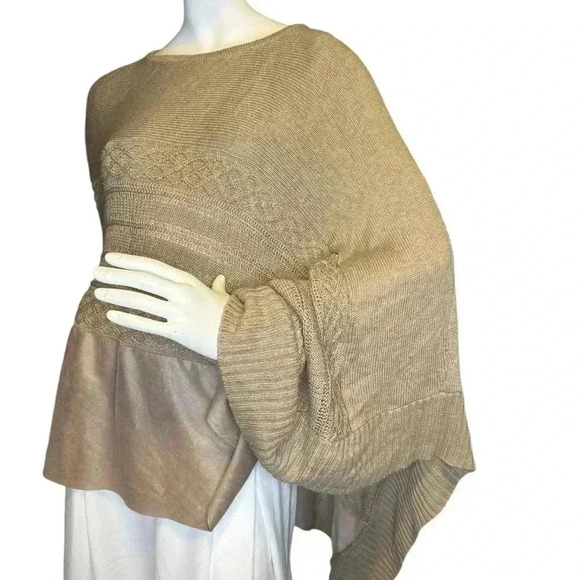 Chico s sueded trim knit poncho tan brown asymmetrical size xl. - Picture 4 of 11